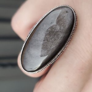 New Silver Sheen Obsidian 925 Silver Statement Ring.